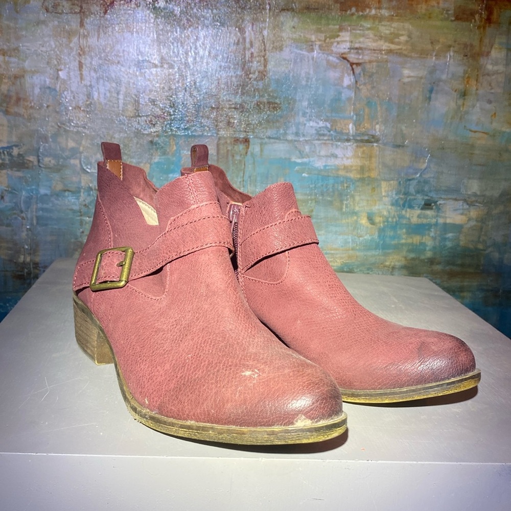 LUCKY BRAND Burgundy Leather‎ Side Zip Bootie